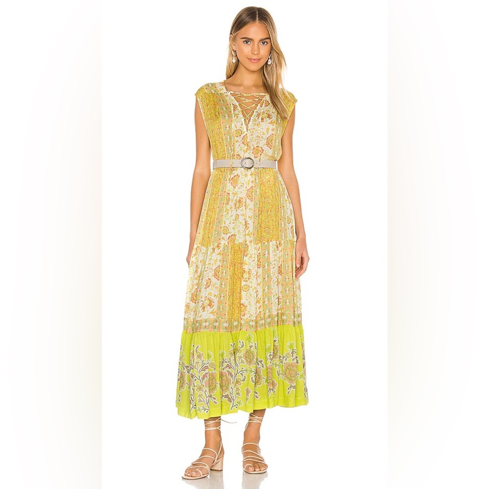 Free People Hanalei Maxi Dress In Coco Milk Floral Green Yellow Sleeveless Large